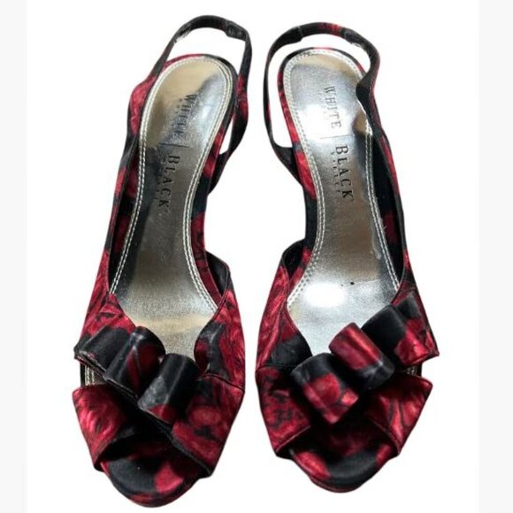 White House Black Market High Heel Peep Toe Floral Slingbacks  Size 9M  EUC - Picture 2 of 14